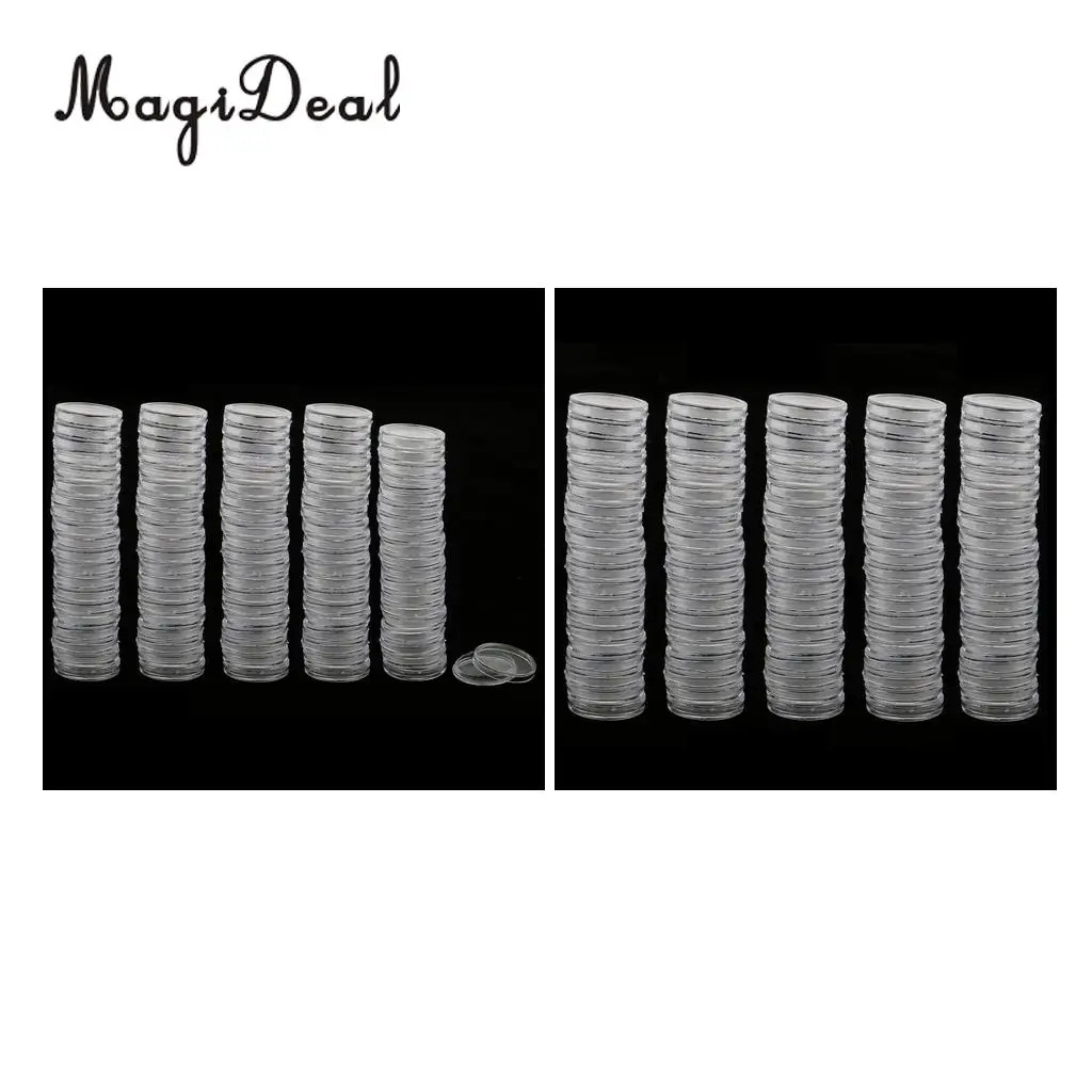 MagiDeal 200pcs Clear Round Plastic Coin Capsules Container Storage Holder Case 22mm