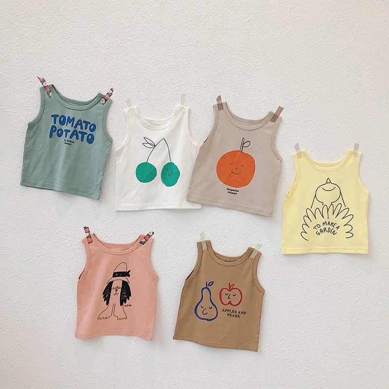 

2019 Baby Kids Summer Tees Cartoon Printed Sleeveless Vest Toddler Boys Girls T-shirts Cotton Unisex Children Clothes Cute Tops