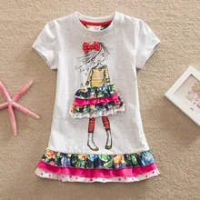 2016 Retail BABY Girl Clothes short Sleeve Girls Dress Kids pretty Dresses Full A-line children clothing new Cute style SH3660