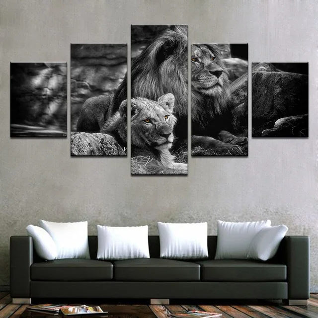 5pcs set 5D DIY Diamond Painting Black White Animal Pictures King lion ...