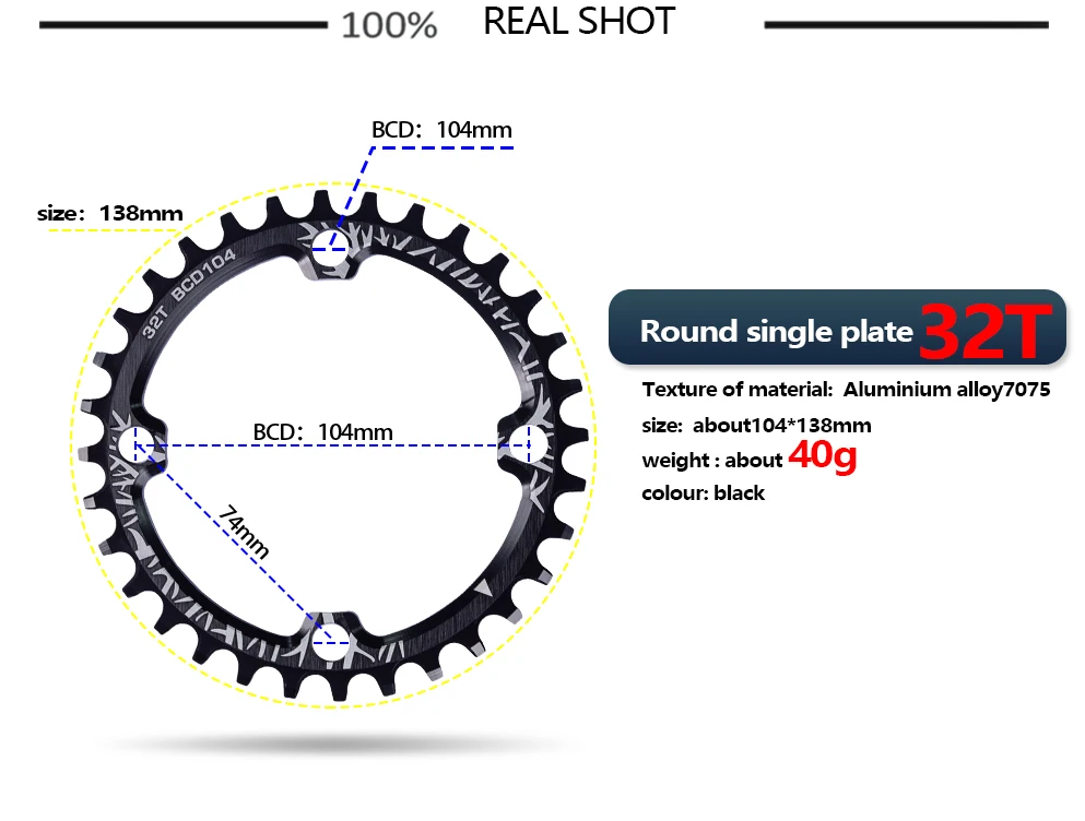 Велосипедная Кривошип BXT, круглая, 104BCD, 32 T/34 T/36 T/38 T, узкая, широкая, сверхлегкая, MTB, велосипедная цепь, круглая, шатунная пластина