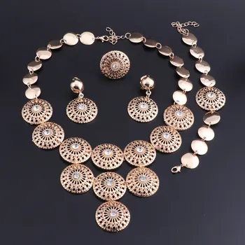 

OEOEOS New Arrival Women Jewelry Set 2018 Gold Color Nigerian Wedding African Beads Necklace Set Women Fashion Jewellery