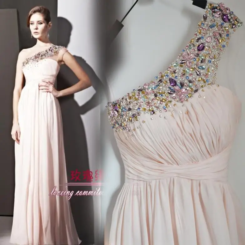 

free shipping 2013 rhinestone crystal beaded bridal long evening gown formal dresses floor length banquet Graduation Dresses