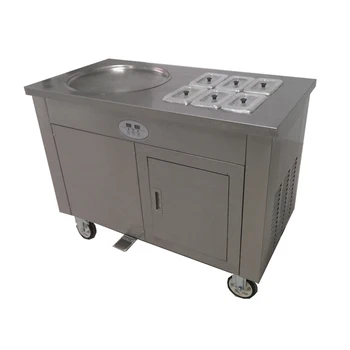 

Single round pan with 6 cooling food tanks temperature control factory supply fried ice cream machine rolling