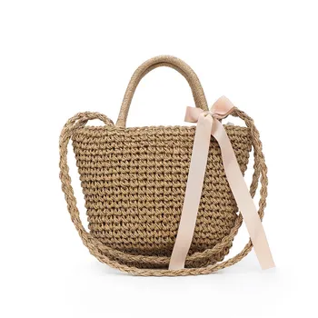 

Fashion Bow weaving straw beach bags summer ladies handbags style bohemian shoulder bagl women designer handbags
