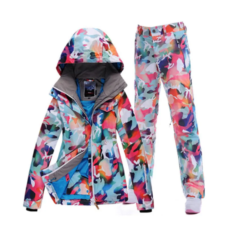 Alta calidad camuflaje chaquetas + Pantalones mujer traje de esquí establece ropa de snowboard 10 K nieve impermeable del invierno trajes gsousnow