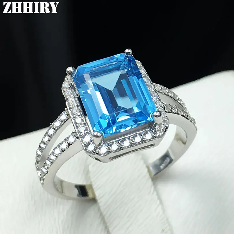 Natural Blue topaz gem ring genuine solid 925 sterling silver women