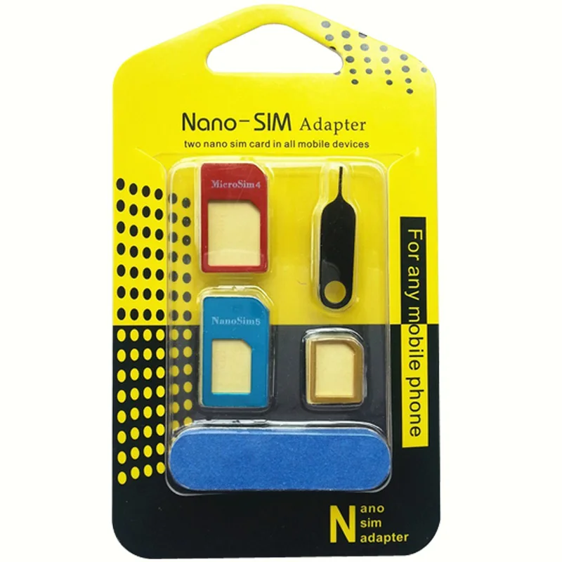 

Snowkids SIM Card Adapter 5 in 1 Nano Micro SIM Adapters Standard SIM Card Adapters Eject Pin for All Phones