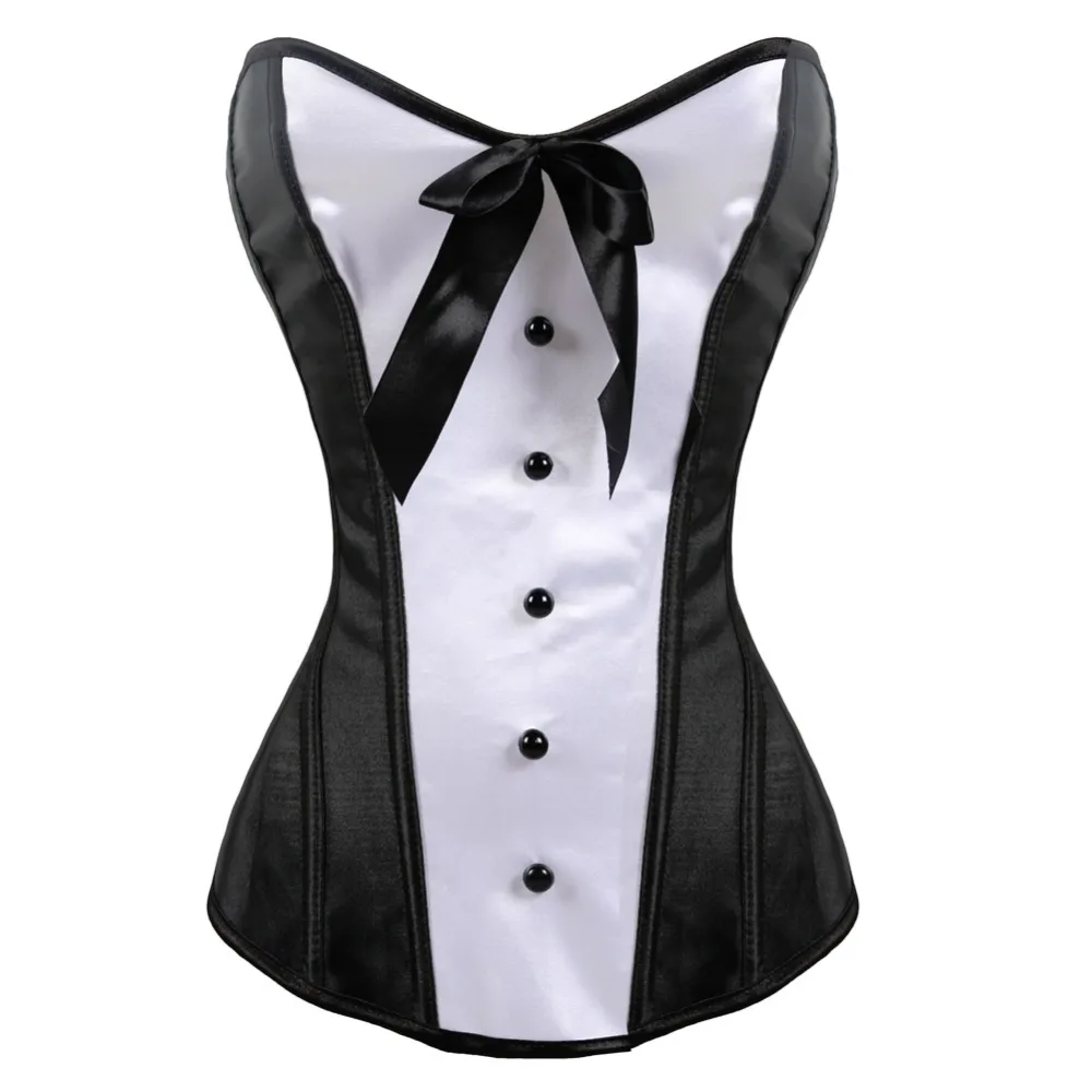 New Sexy Women's Black and White Lace Up Back Corset Top Plastic Bones