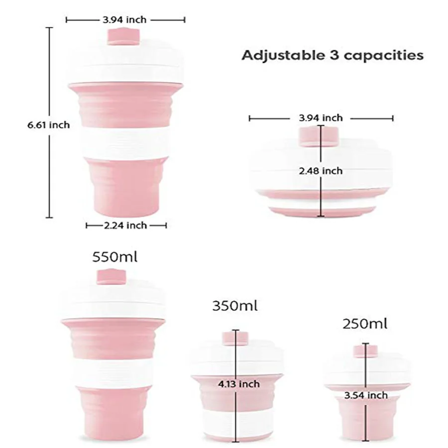 350 мл 550 мл Складная Силиконовая портативная силиконовая телескопическая Питьевая Складная кофейная чашка Складная силиконовая чашка с крышками для путешествий