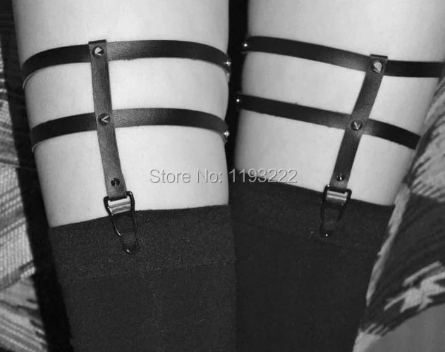 Сексуальные ручной работы панк-рок HARAJUKU Goth шипы заклепки искусственная кожа подвязка для ног петли для ремня