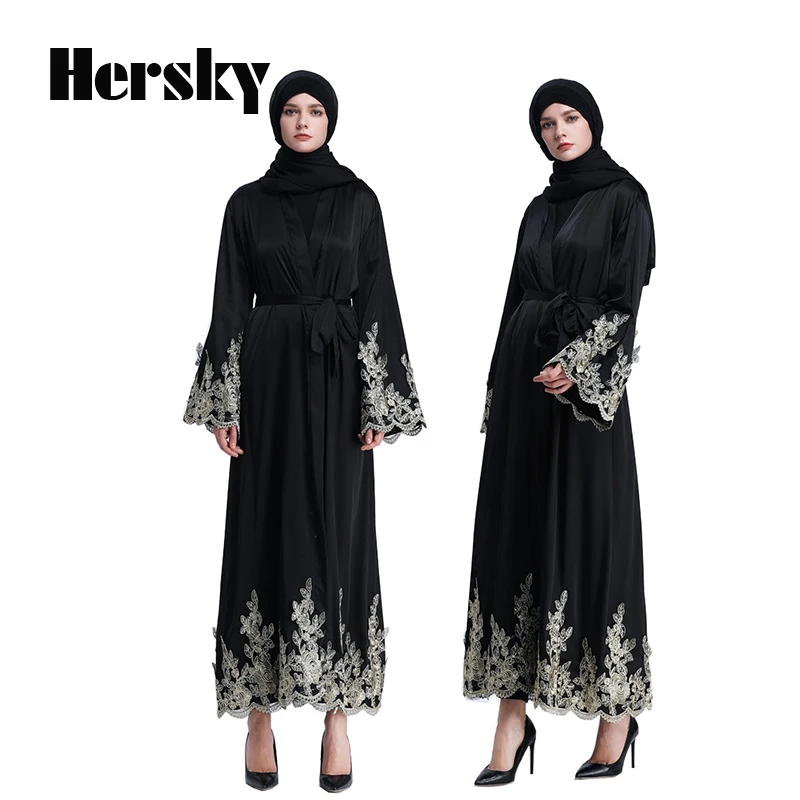 

High-grade Gold Silk Embroidery Lady Open Abaya Turkey Muslim Women Dress Plus Size Islamic Dubai Abayas Clothing Robe Musulmane