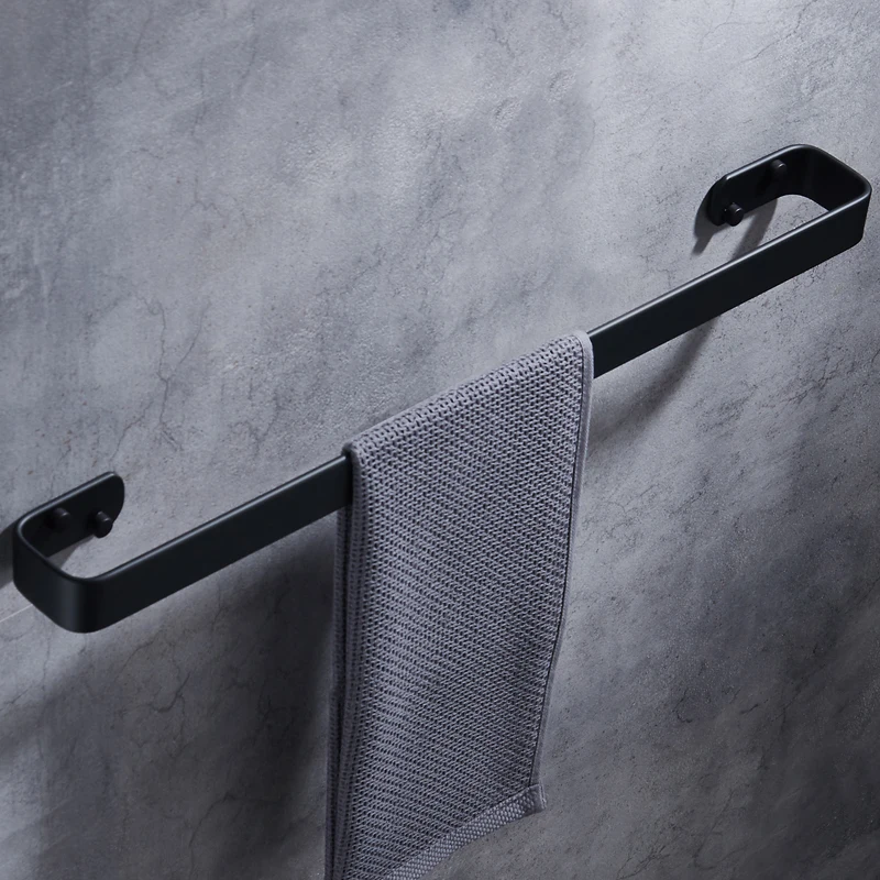 Towel Bar Black Aluminum Wall Mounted Creative Bathroom Towel Rack Hanging Holder Square Towel Holder Shelf Bathroom Accessories