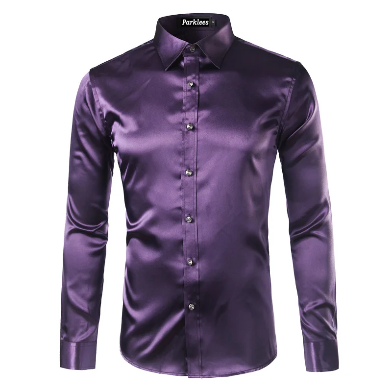 High Quality Silk Satin Shirt Men 