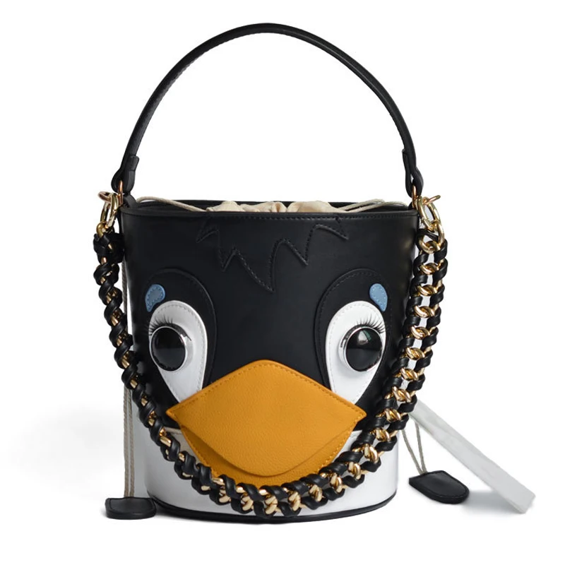 

2018 Fun Personality Cute Penguin Bag Pu Leather Casual Shoulder Bag Tote Crossbody Korean Female Mini Bucket Chain Bag