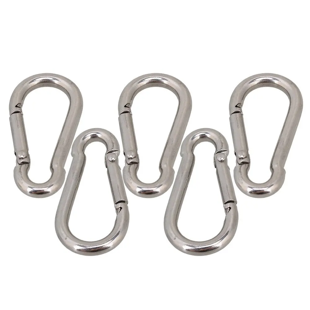 

5Pcs Multifunctional 304 Stainless Steel Spring Loaded Gate Snap Carabiner Quick Link Lock Ring Hook M4 40mm