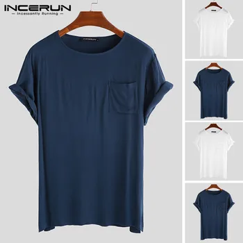 

INCERUN Summer Fashion Short Sleeve Men T Shirt Pockets Solid O Neck Beach Breathable Camisetas T-shirts Men Harajuku 2020 S-5XL