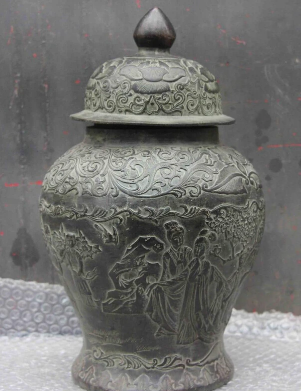 

Collectible bronze lion statue S1081 Chinese Copper Bronze court lady belle statue Longevity Flower Pot Crock Vase (B0413)