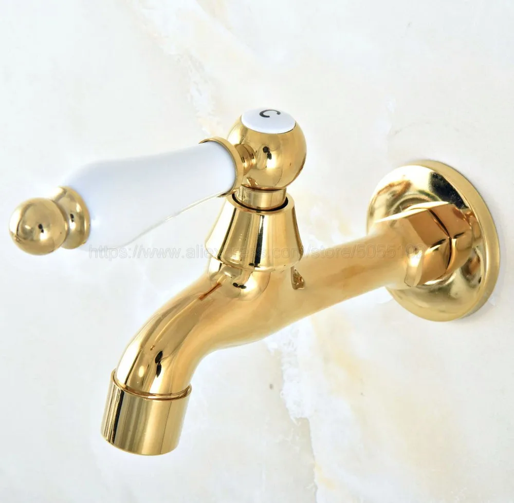 Golden Brass Faucet Bathroom Wall Mounted Single Cold Water Tape for Kitchen Sink Mop Pool Outdoor Garden Faucet zav149