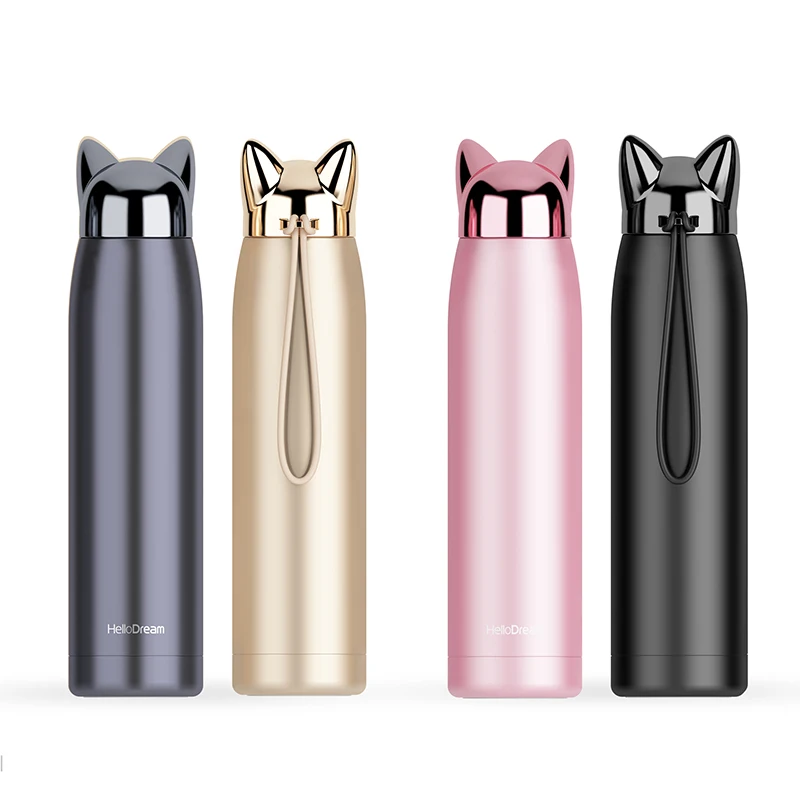 320ml 11oz Double Wall  Hot Water Thermos Bottle Stainless Steel Vacuum Flasks Cute Cat  Ear Thermal Coffee Tea Milk Travel Mug