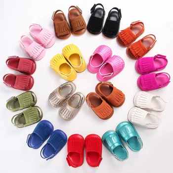 

15 Color New cow leather Infant open toe mocassions sandals baby tassels boot booties infant suded leather 2layer fringe shoes