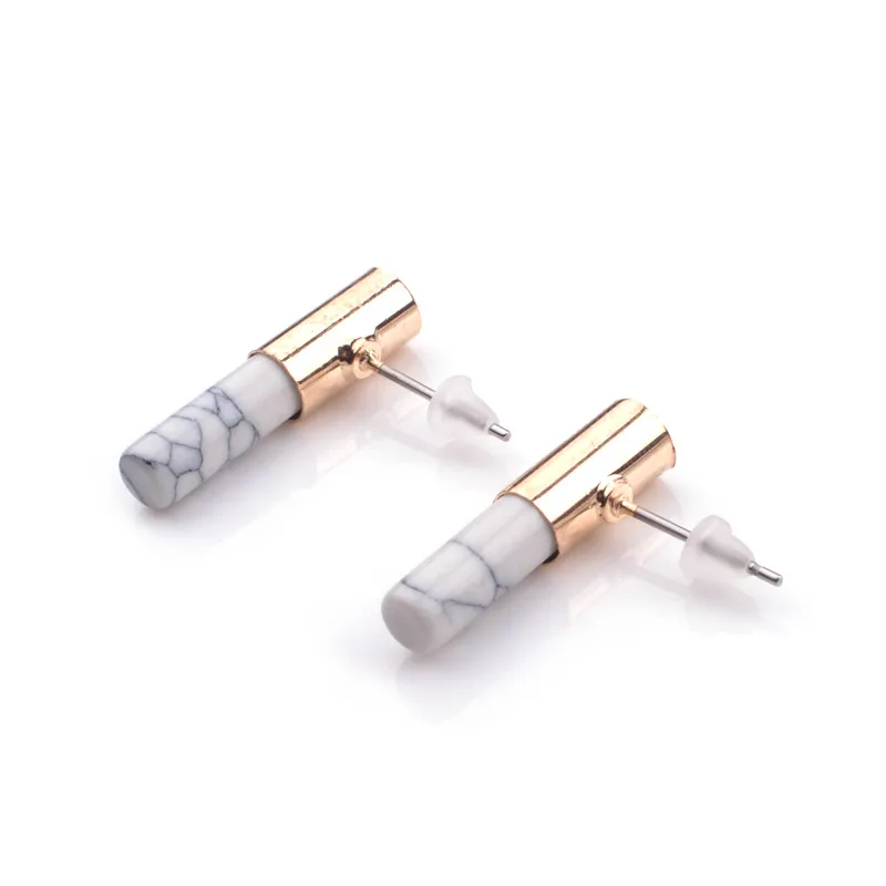

SEVENSTONE Punk Bullet Shape Black White Howlite Stone Stud Earrings For Women pendientes mujer moda oorbellen pendientes lol