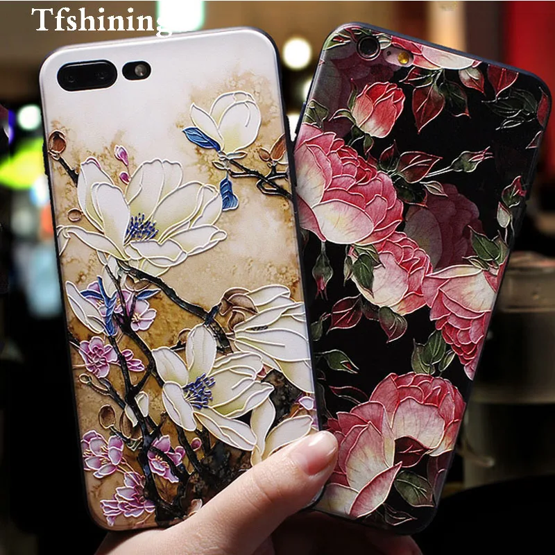 Tfshining 3D Рельефный цветок силиконовый чехол для iPhone X 6 6s 7 8 Plus мягкий TPU цветочный