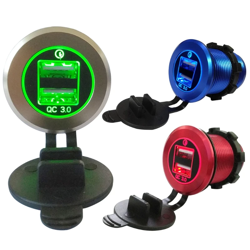 الألومنيوم 12 V 24 V QC 3.0 دراجة نارية قارب سيارة شاحن USB مزدوج محول ل كمبيوتر لوحي (تابلت) وهاتف ذكي GPS