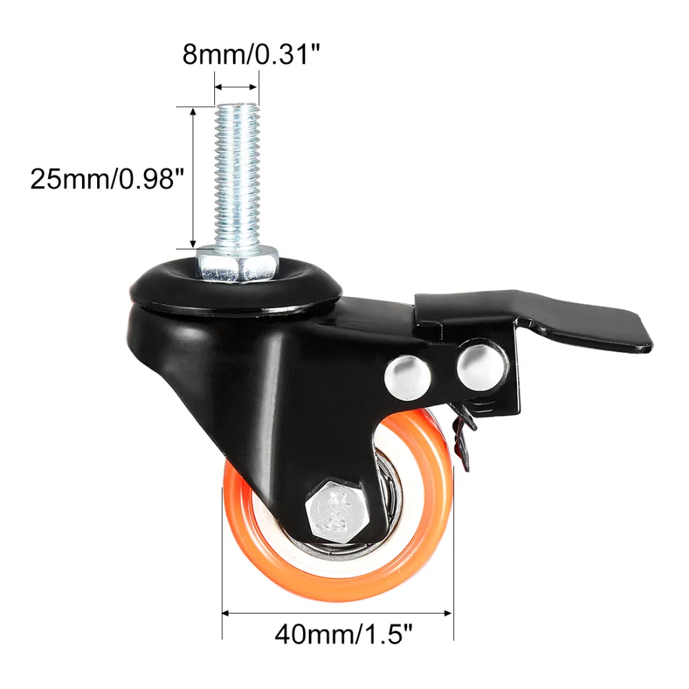 

uxcell 4 Pcs 1.5 Inch Swivel Caster Wheels PU 360 Degree Threaded Stem Caster Wheel Orange with Brake, M8 x 25mm, 110lb Capacity