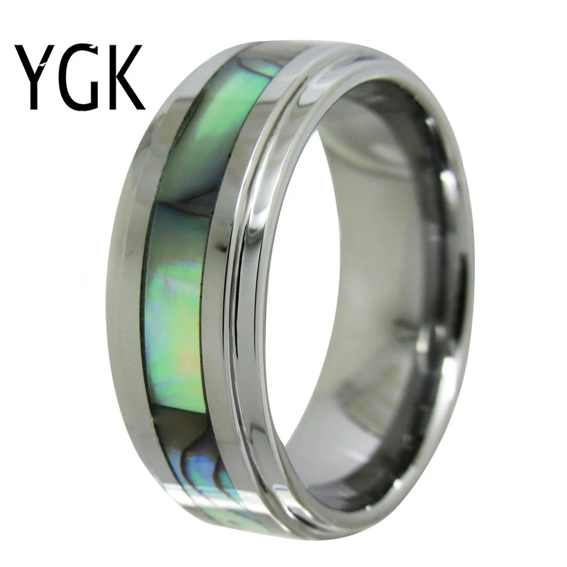 YGK Jewelry Love Forever Ring Abalone Inlay Silver Step Tungsten Ring Tungsten Wedding Ring For Men and Women Bridegroom Ring