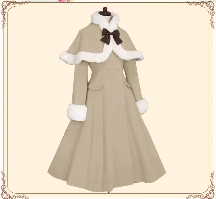 Пальто Лолита Женское зимнее длинное пальто с меховыми манжетами и накидкой куртка размера плюс на заказ
