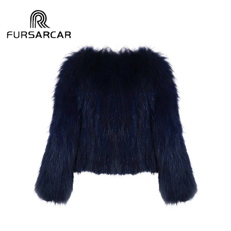 FURSARCAR New Women's Real Fur Coats Short Style Genuine Leather Raccoon Fur Jacket Natural Natural Fur Female Coat