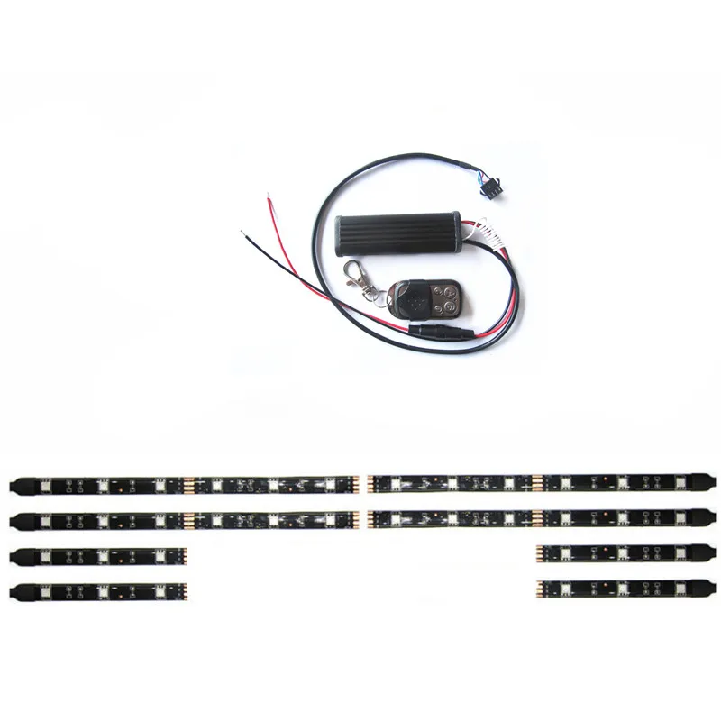 LDDCZENGHUITEC 12V 8PCS RGB 5050SMD LED Car Motorcycle Glow Lights Flexible Neon Strips Chopper Frame With Remote Controller |