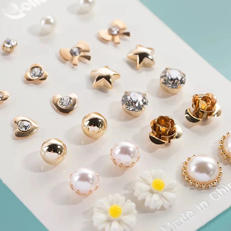 

12Pair/Set Fashion Personality Star Moon Love Heart Stud Earrings Set For Women Girls Party Jewelry Christmas Gift