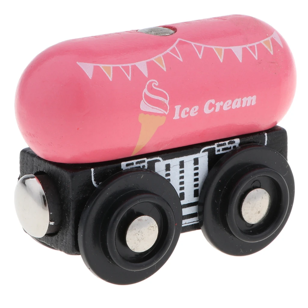 Wooden Magnetic Train for Toy Trains Railway Building Accessories Compatible All Major Brands - Ice Cream Carriage