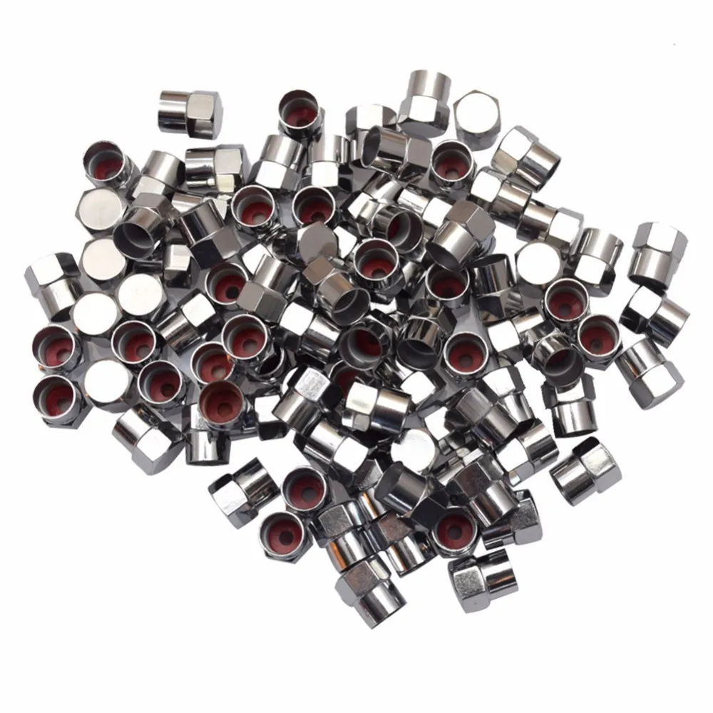 100pcs Chrome Plated Plastic Flat Head Tire Valve Stem Cap Wear