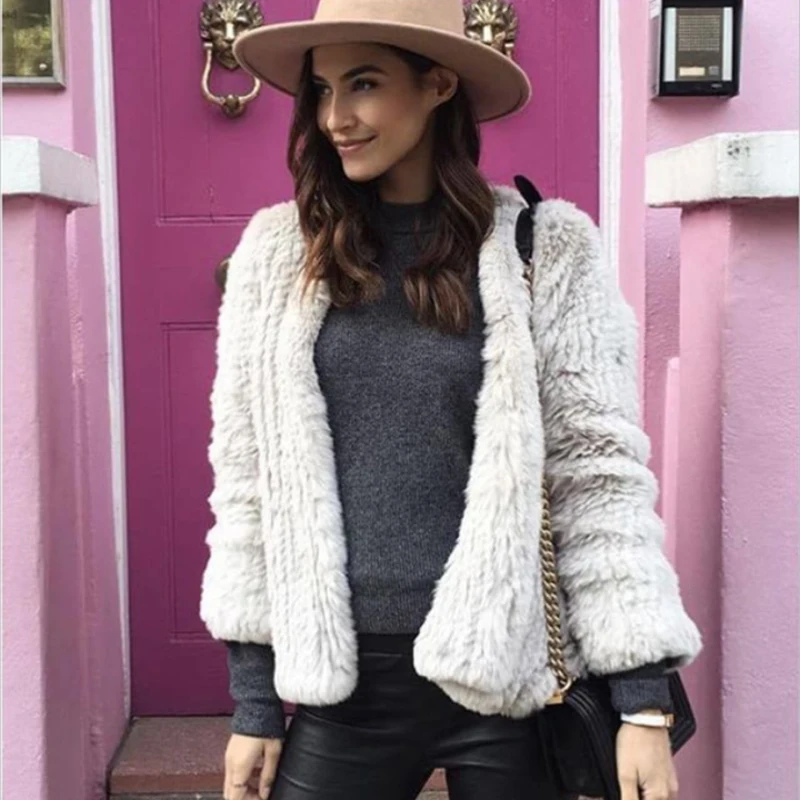 

FREE SHIPPING 100% Real Knitted Rabbit Fur Coat , Natural Rabbit Fur Jacket Full Sleeve Jacket, Drape jacket No. BE-1413-3