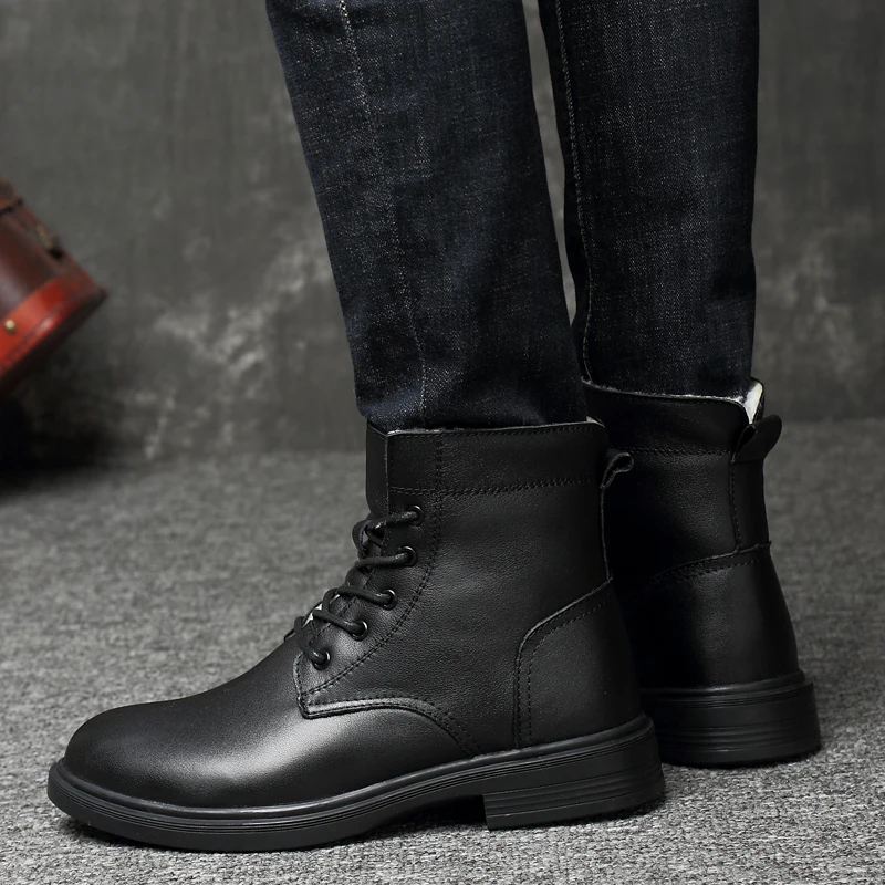 Мужские ботинки Осень-Зима Большие размеры 37-48, ботинки в винтажном стиле мужская обувь повседневные модные теплые кожаные ботинки на шнуровке с высоким вырезом% 9959