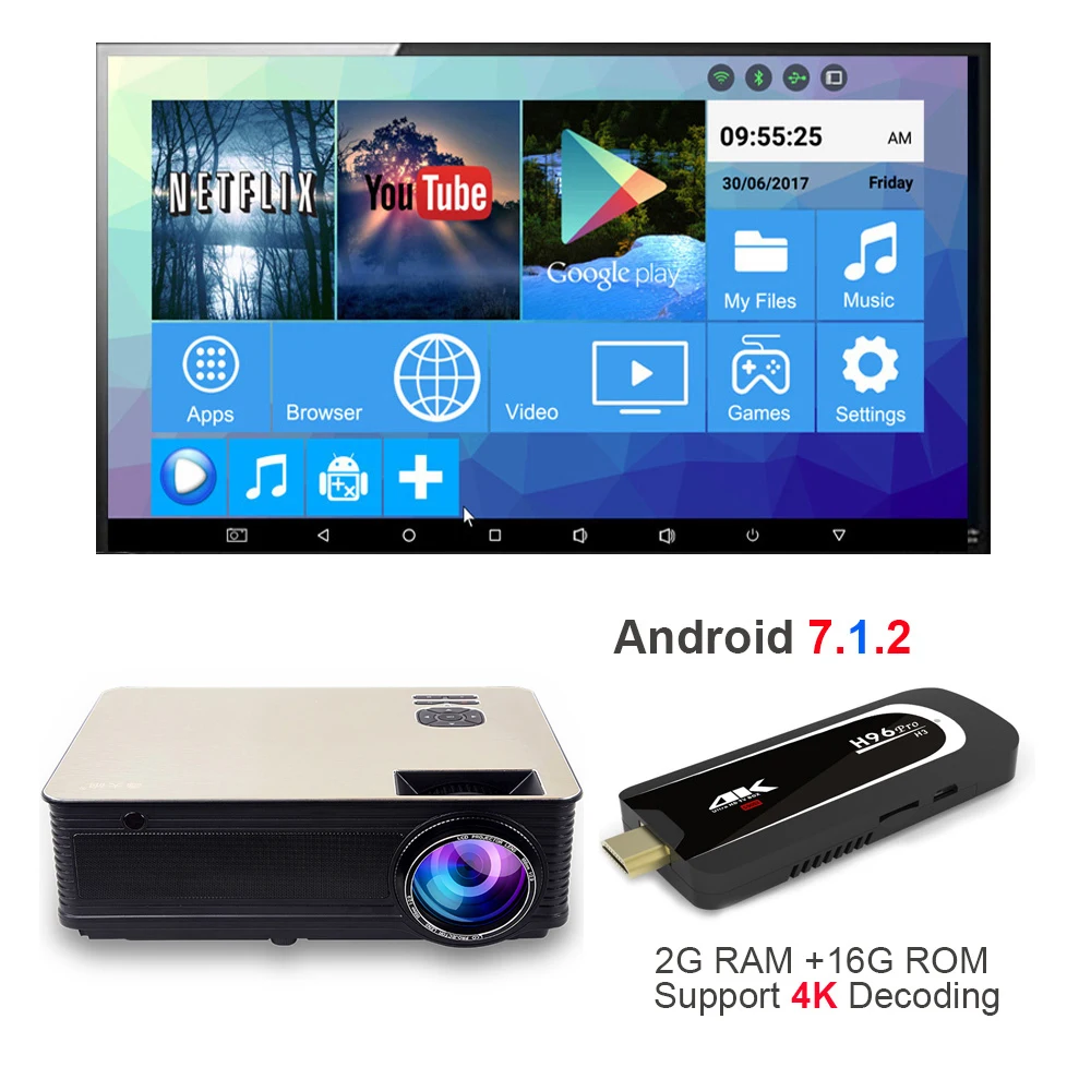 VIVICINE HD العرض الرئيسية ، 5500 لومينز ، الروبوت 7.1 WiFi بلوتوث اختياري ، دعم 1080 p المسرح المنزلي LED عارض فيديو متعاطي المخدرات