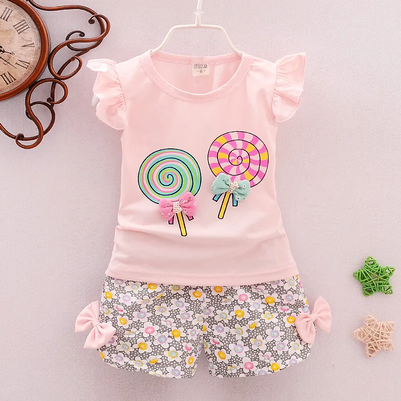 2017 summer newborn infant baby girls clothes casual Lollipop Flower printed tracksuits for baby girls clothing outfits sets (4)