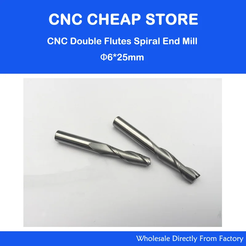 

5 pieces 6 mm 25 mm two flutes end mill CNC two cutting tools router bit