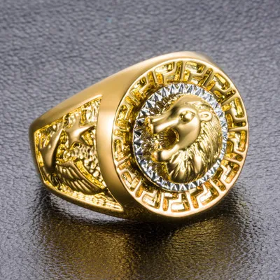 

2019 New Arrival Charm Gold Color Classic Men's Style Punk Hip Hop Ring Cool Lion Head Animal Ring Fashion Fine Jewelry R155
