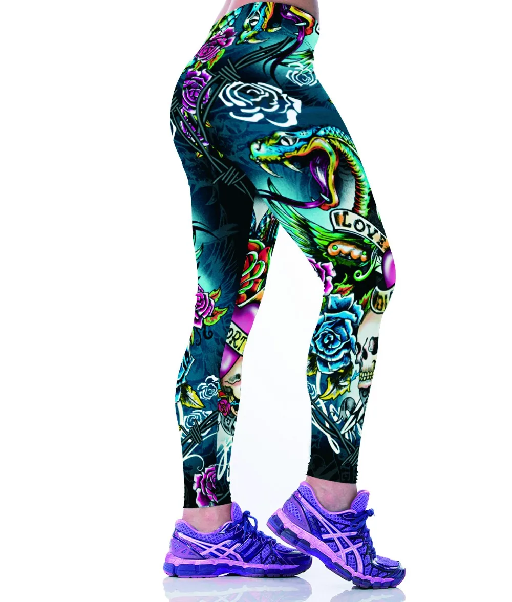 Готика леггинсы в стиле панк-рок Фитнес Для женщин леггинсы 3D печати Бодибилдинг Брюки с высокой талией, для фитнеса, леггинсы для занятий спортом
