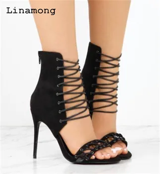 

2018 Summer New Fashion Women cross-tied peep toe thin heel Sandals Sexy pure black High Heel Sandals