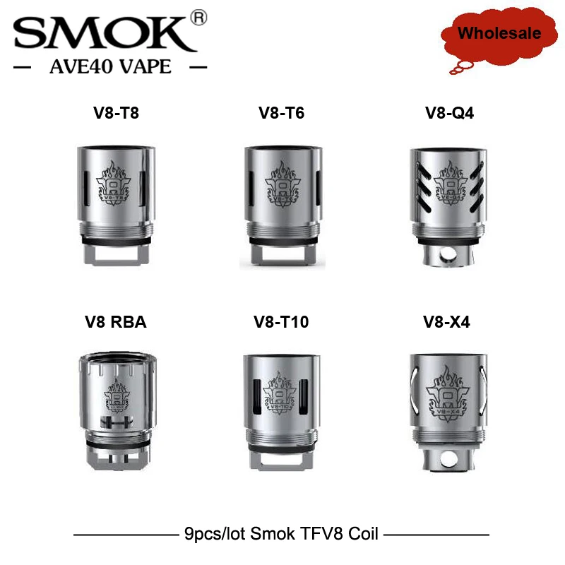 

9pcs Smok TFV8 V8-T8 V8-T10 V8-T6 V8-Q4 V8-X4 Coil Replacement Vape Cores Fit For SMOK TFV8 Tank Atomizer