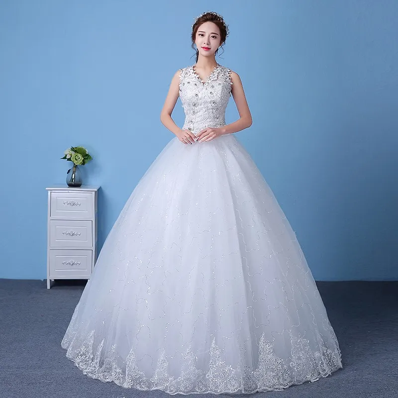 2 цвета осень новое поступление в Корейском стиле Большое белое свадебное платье кружевное свадебное платье с вышивкой дешево китай заказ M
