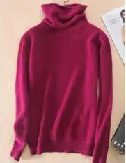 Женский свитер из натуральной норки и кашемира женский свободный свитер с высоким воротом утолщенный Базовый Стиль SR191 - Цвет: JHred