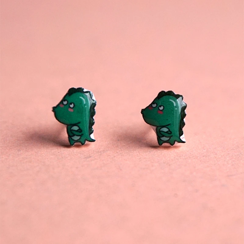 Sterling Silver Petite Multicolor Enamel Dinosaur Stud