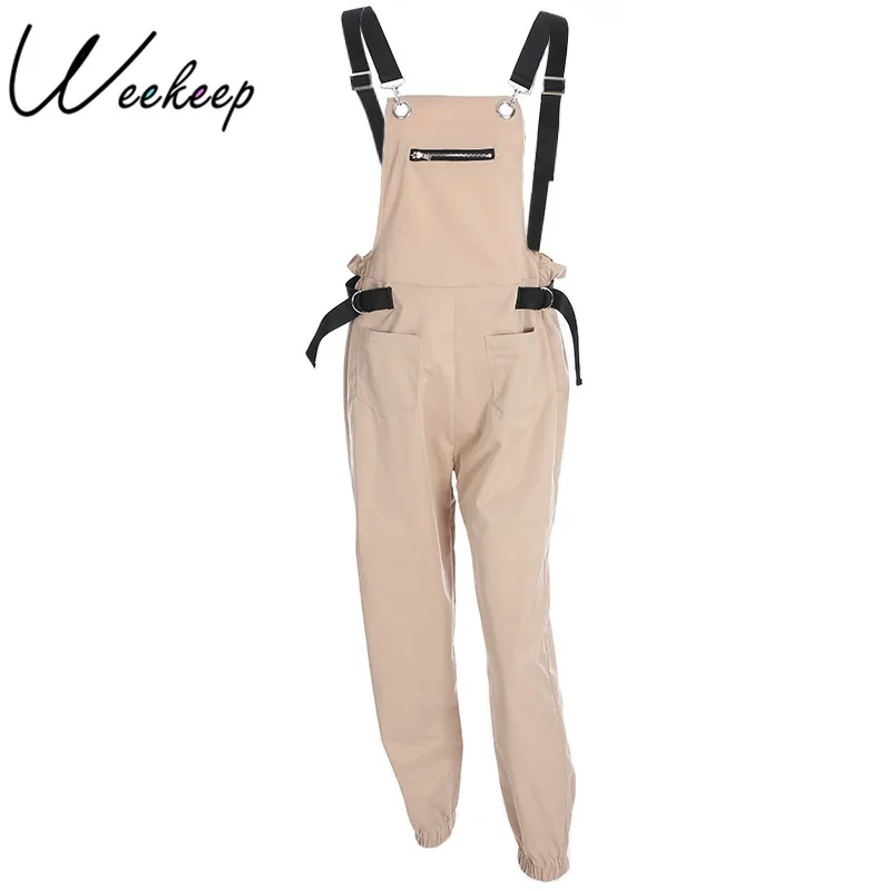 Weekeep femmes mode lâche mollet longueur pantalons larges barboteuses 2018 décontracté coton femmes combinaison salopette sangle dos nu combinaisons