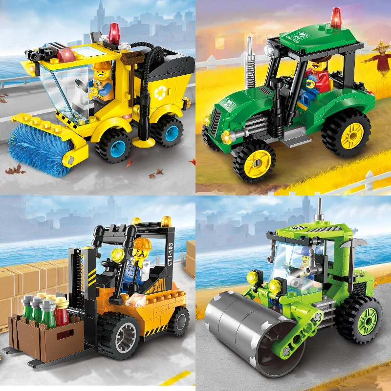 

City Sweeper Forklift Tractor Car Building Blocks Kit LegoINGlys Vehicles Model Bricks Education Toys for Children Assembly Toy